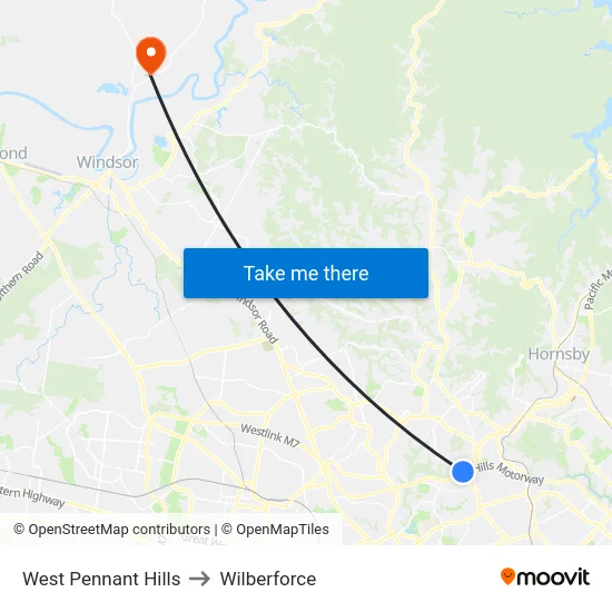 West Pennant Hills to Wilberforce map