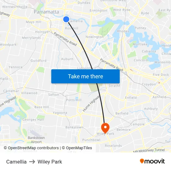 Camellia to Wiley Park map
