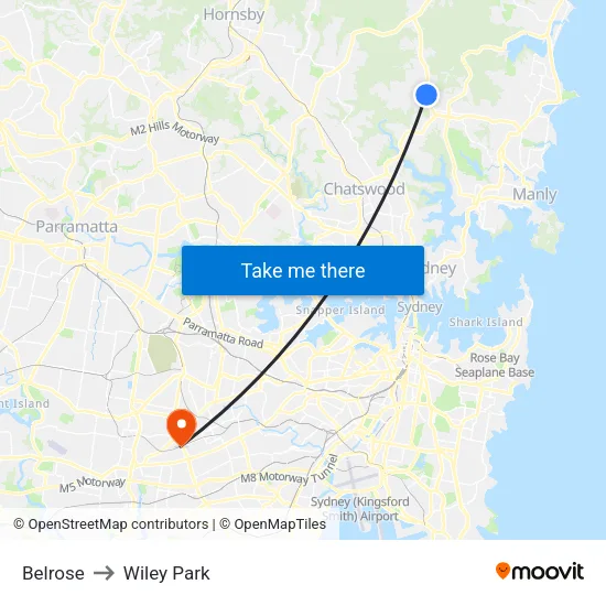 Belrose to Wiley Park map