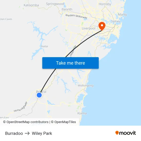 Burradoo to Wiley Park map