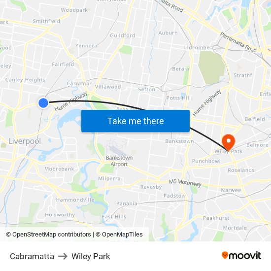 Cabramatta to Wiley Park map