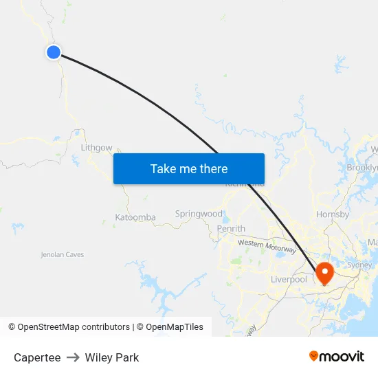 Capertee to Wiley Park map