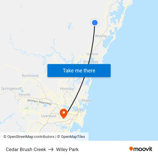 Cedar Brush Creek to Wiley Park map