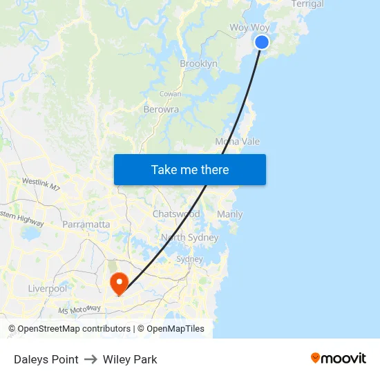 Daleys Point to Wiley Park map