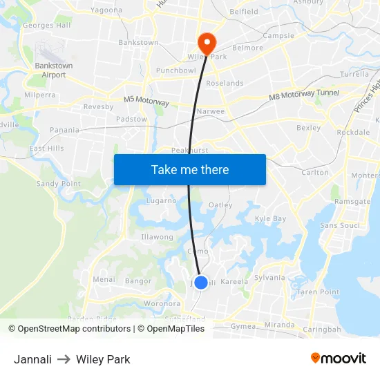 Jannali to Wiley Park map