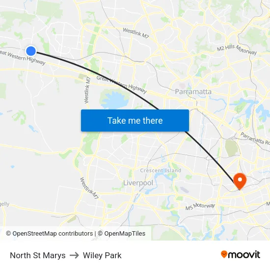 North St Marys to Wiley Park map