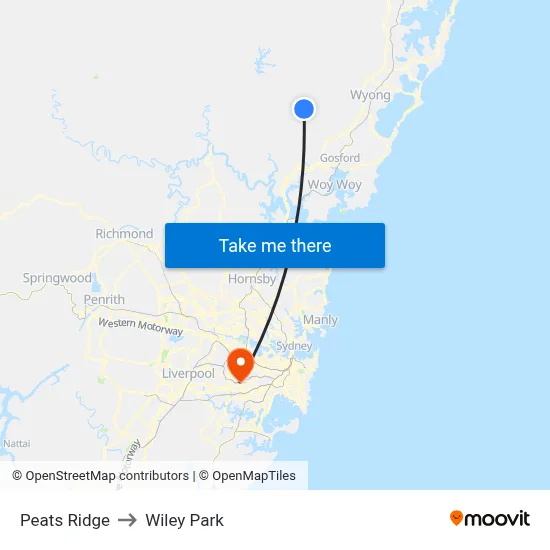 Peats Ridge to Wiley Park map
