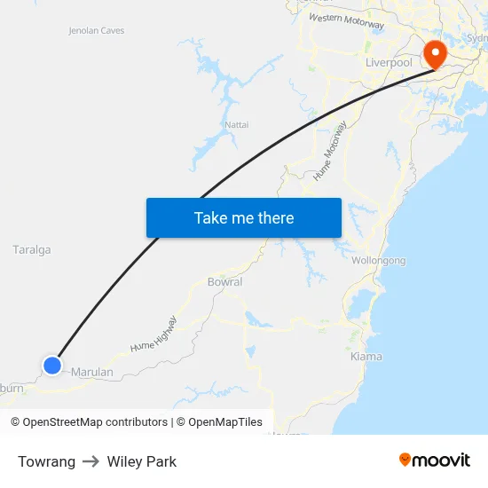 Towrang to Wiley Park map