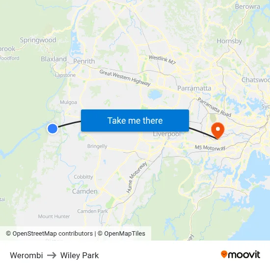 Werombi to Wiley Park map