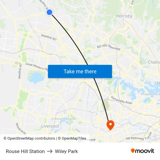 Rouse Hill Station to Wiley Park map