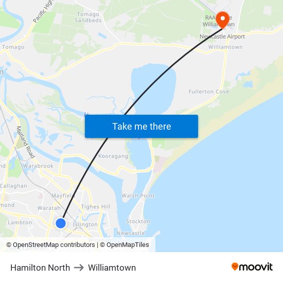 Hamilton North to Williamtown map