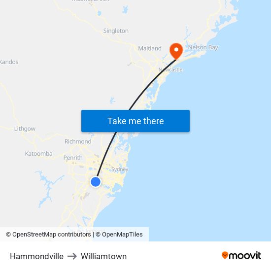 Hammondville to Williamtown map