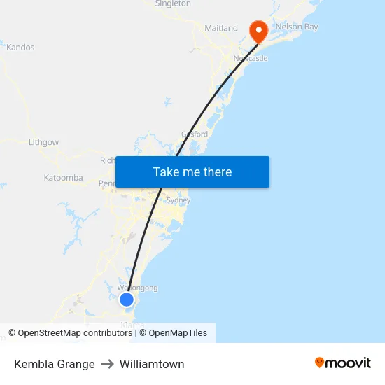 Kembla Grange to Williamtown map