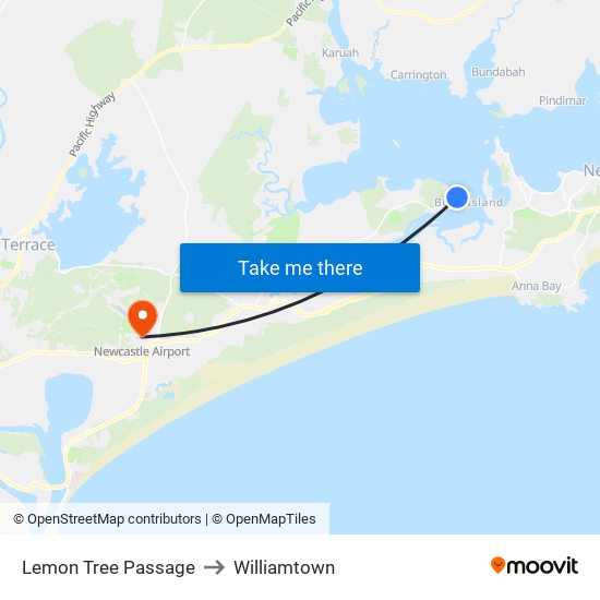 Lemon Tree Passage to Williamtown map