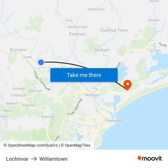 Lochinvar to Williamtown map