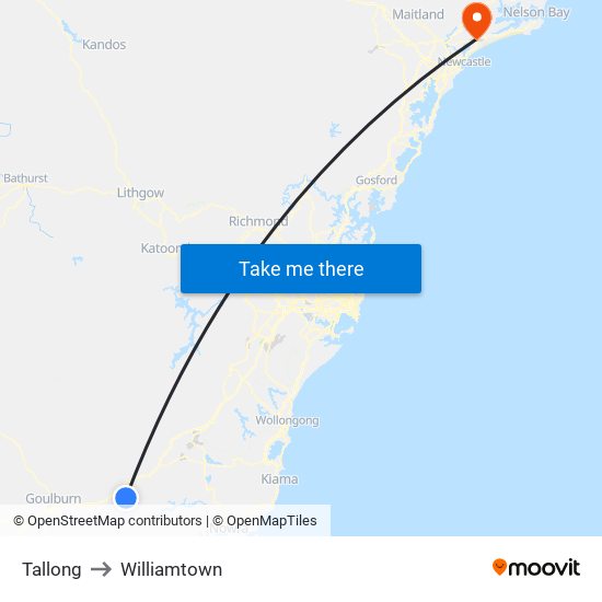 Tallong to Williamtown map