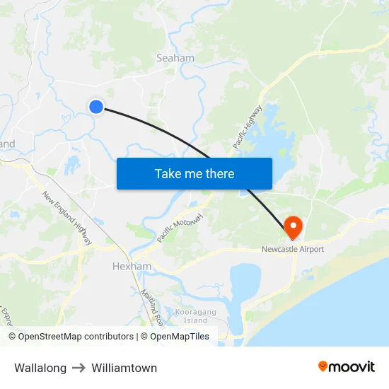 Wallalong to Williamtown map