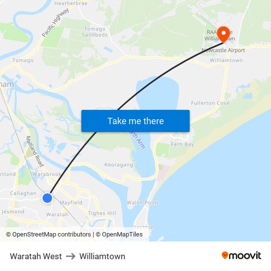 Waratah West to Williamtown map