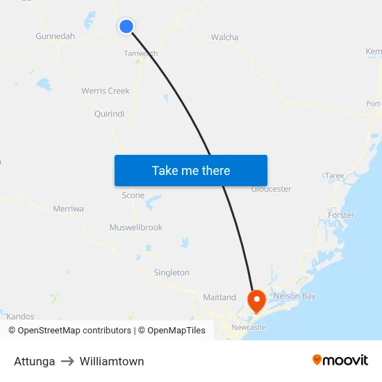 Attunga to Williamtown map