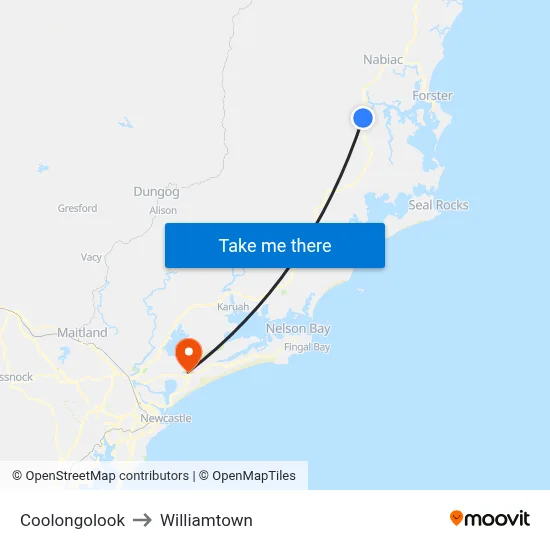 Coolongolook to Williamtown map