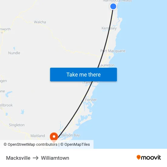 Macksville to Williamtown map