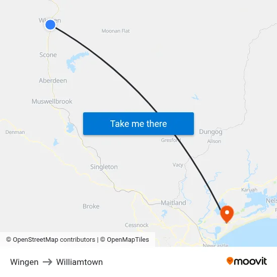 Wingen to Williamtown map