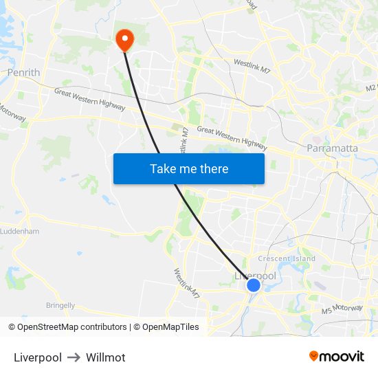 Liverpool to Willmot map