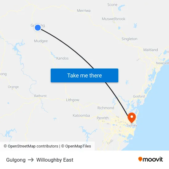 Gulgong to Willoughby East map