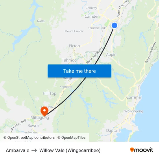 Ambarvale to Willow Vale (Wingecarribee) map