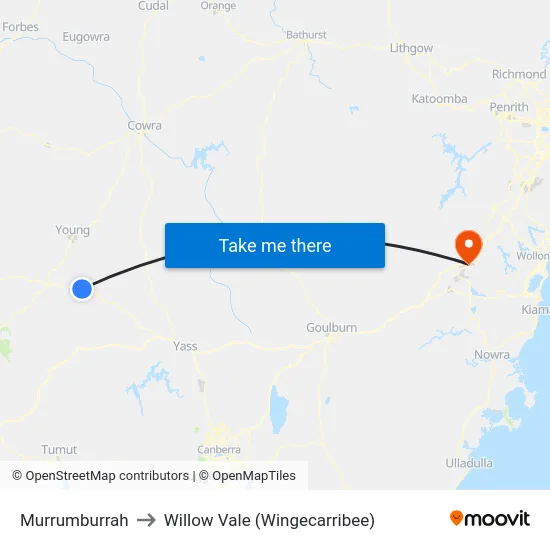 Murrumburrah to Willow Vale (Wingecarribee) map
