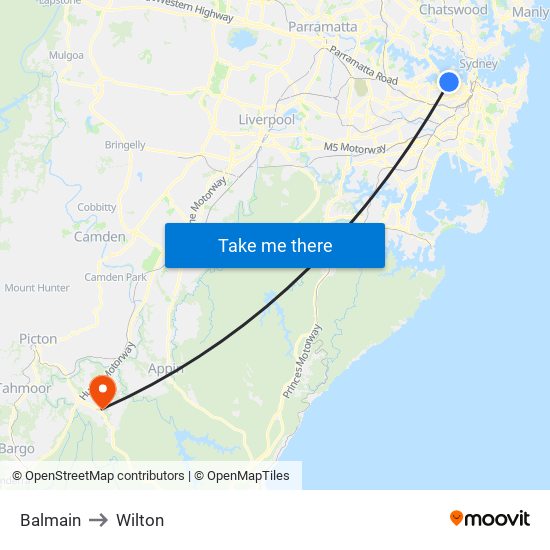 Balmain to Wilton map