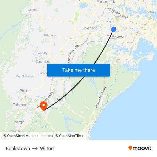 Bankstown to Wilton map