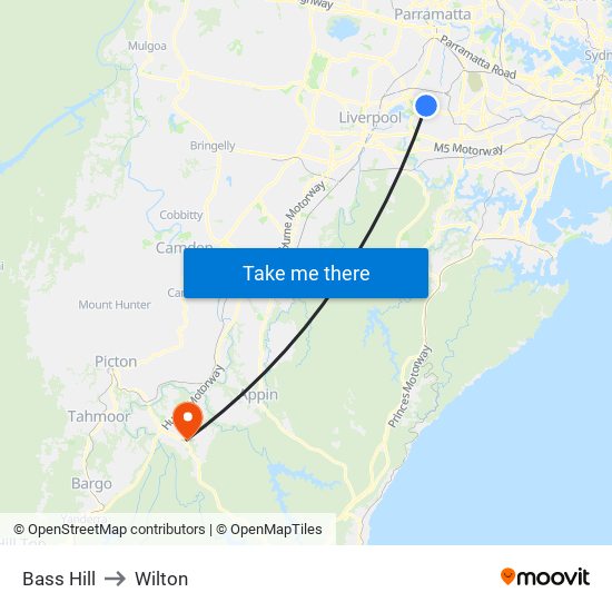 Bass Hill to Wilton map