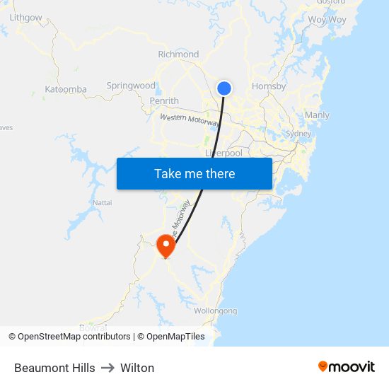 Beaumont Hills to Wilton map