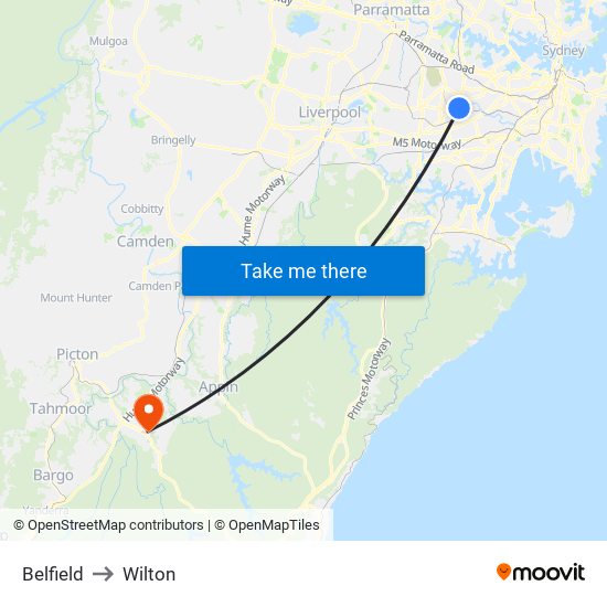 Belfield to Wilton map