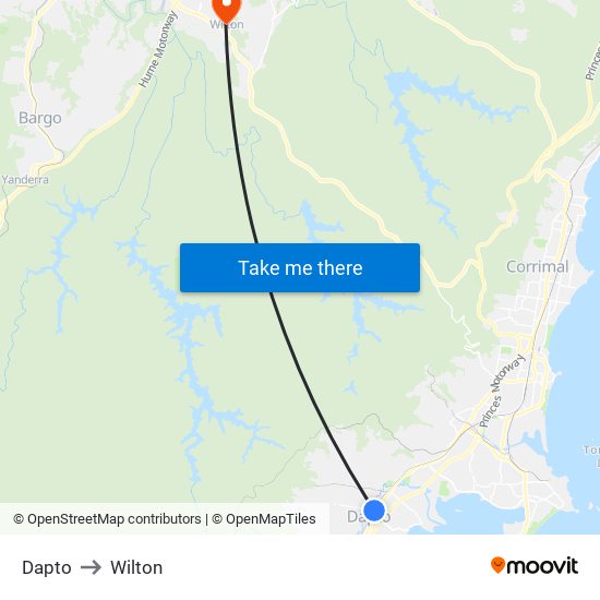 Dapto to Wilton map