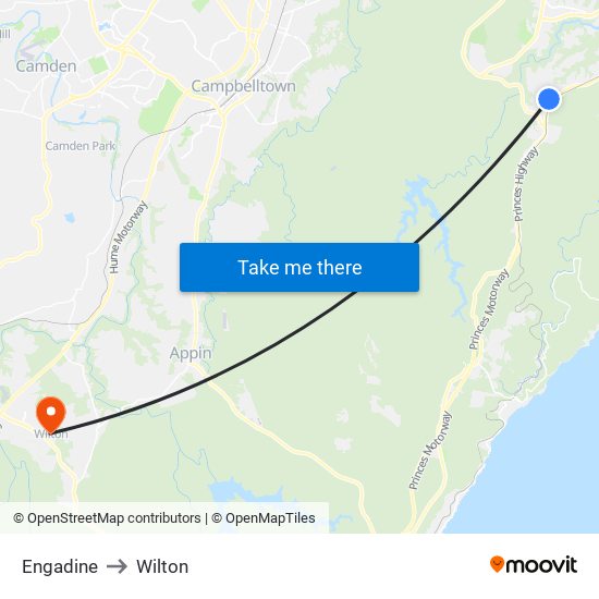 Engadine to Wilton map