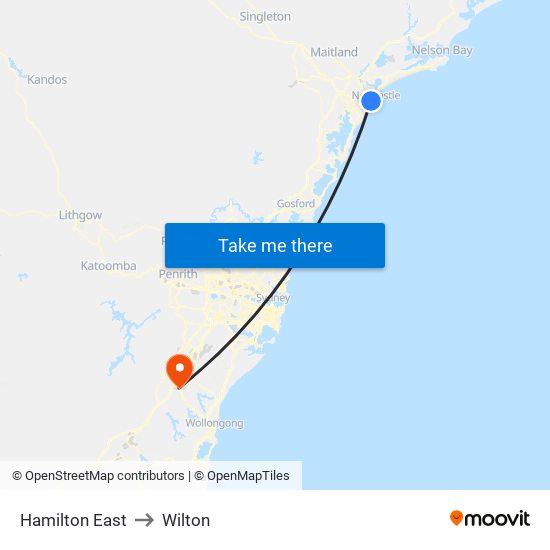 Hamilton East to Wilton map