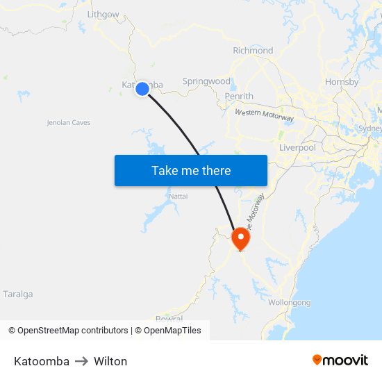 Katoomba to Wilton map