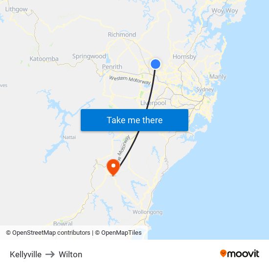 Kellyville to Wilton map