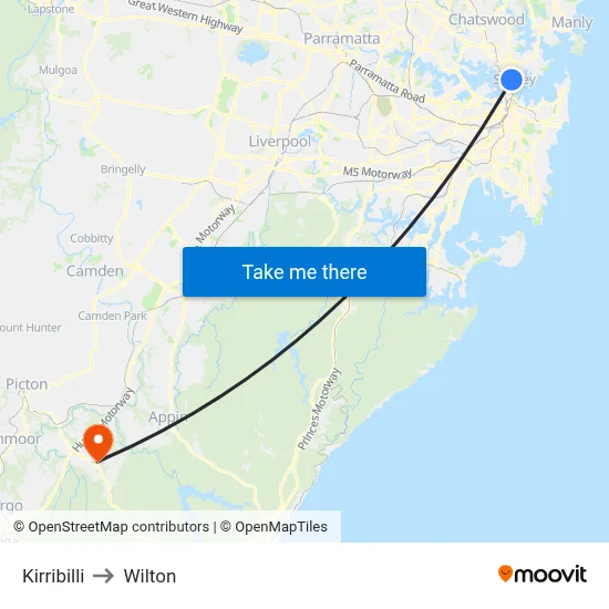 Kirribilli to Wilton map