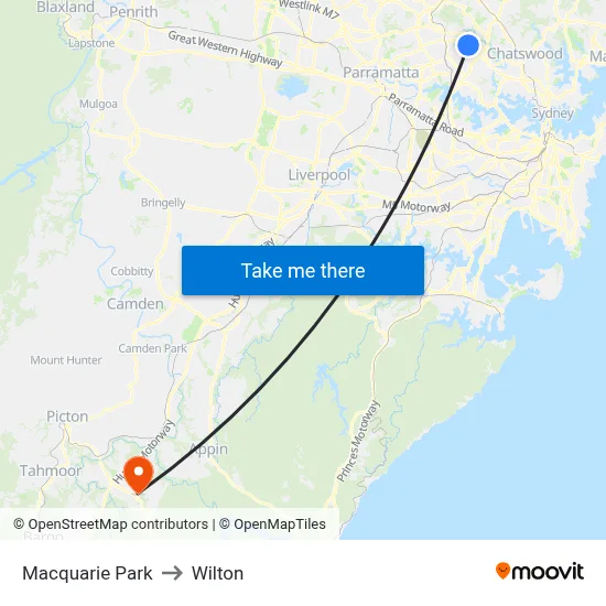 Macquarie Park to Wilton map