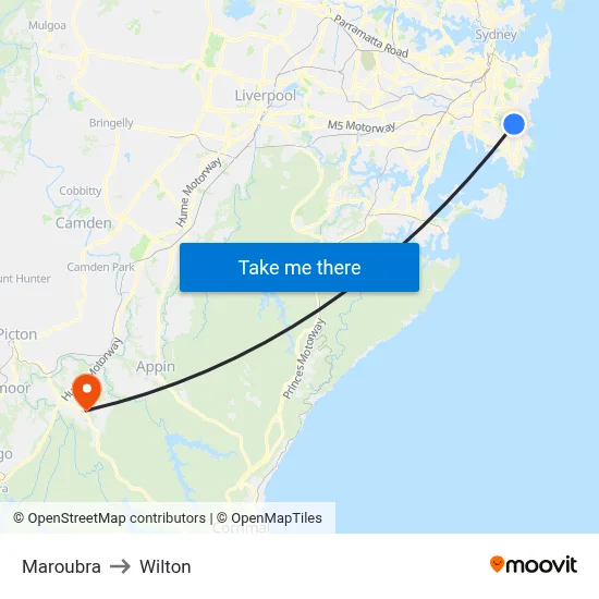 Maroubra to Wilton map