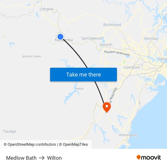 Medlow Bath to Wilton map