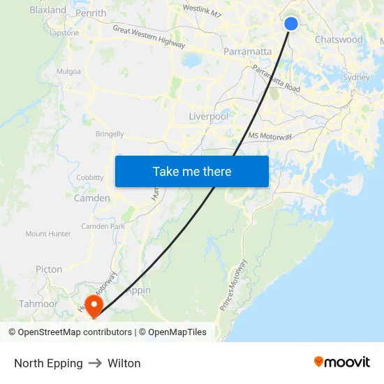 North Epping to Wilton map