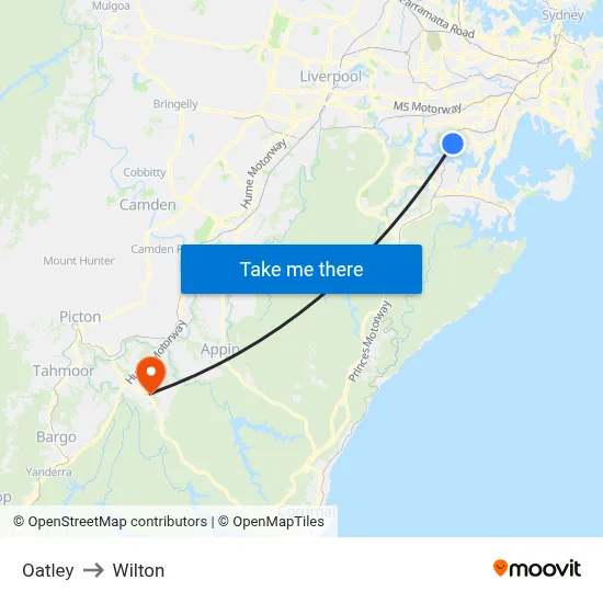 Oatley to Wilton map