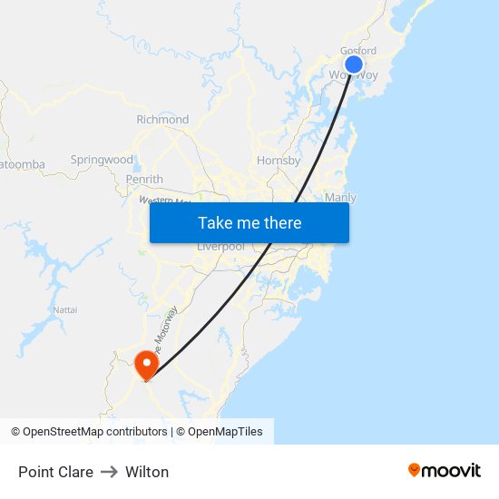 Point Clare to Wilton map