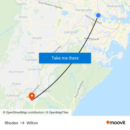 Rhodes to Wilton map