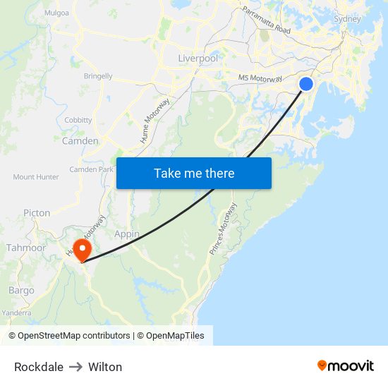 Rockdale to Wilton map