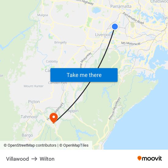 Villawood to Wilton map